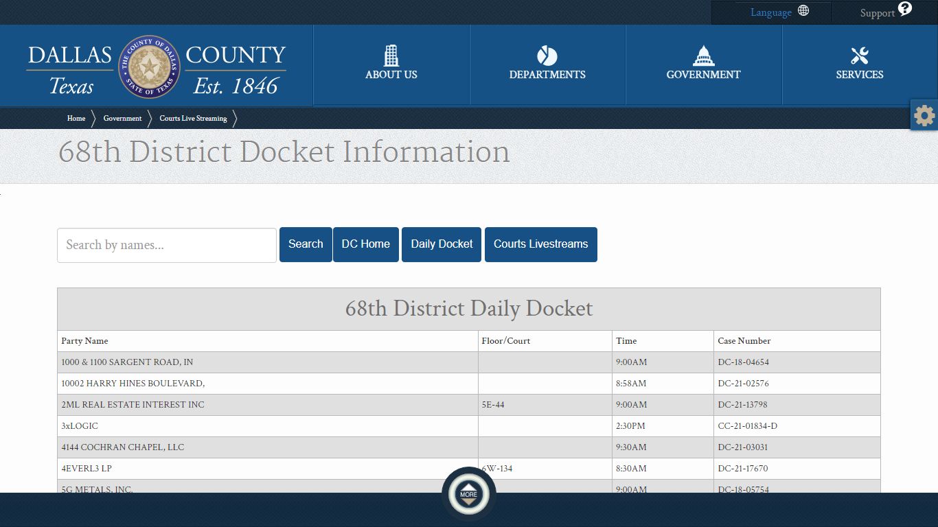 68th District Docket Information - Dallas County